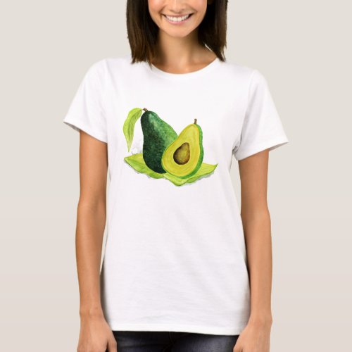 Green Avocado Still Life Fruit in Watercolors T_Shirt