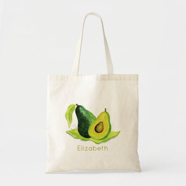 Green Avocado Still Life Fruit in Watercolors Tote Bag (Front)