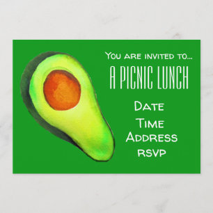 Green avocado Summer picnic lunch party Invitation