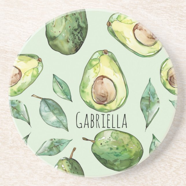 Green Avocados & Leaves Coaster (Front)