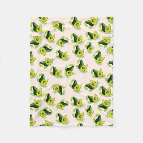 Green Avocados Watercolor Pattern Fleece Blanket