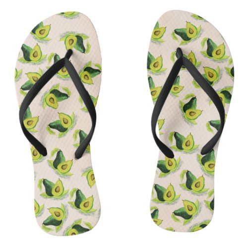 Green Avocados Watercolor Pattern Flip Flops