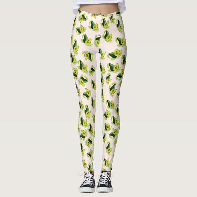 Green Avocados Watercolor Pattern Leggings (Front)