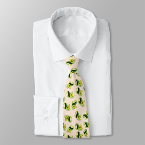 Green Avocados Watercolor Pattern Neck Tie