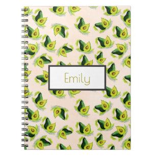 Green Avocados Watercolor Pattern Personalized Notebook