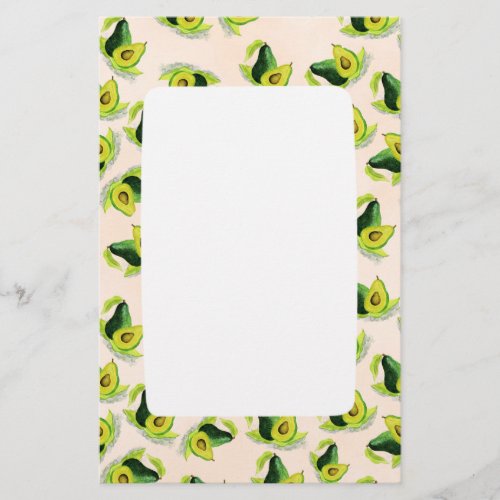 Green Avocados Watercolor Pattern Stationery
