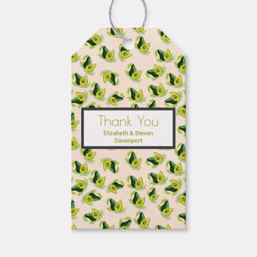 Green Avocados Watercolor Pattern Thank You Gift Tags
