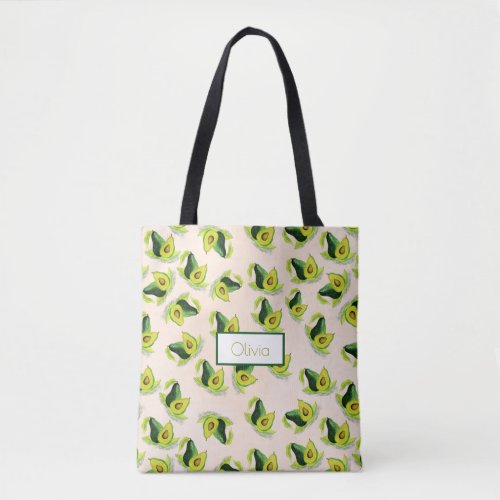 Green Avocados Watercolor Pattern Tote Bag