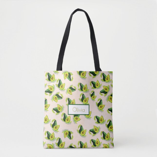 Green Avocados Watercolor Pattern Tote Bag (Front)