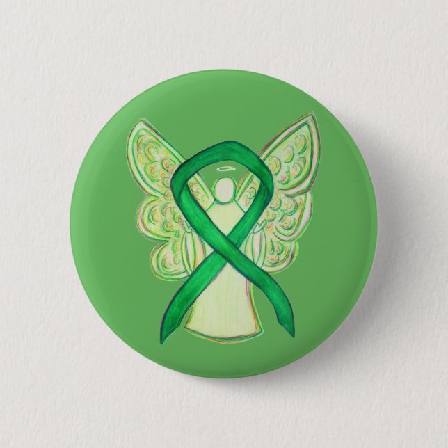Green Awareness Ribbon Angel Art Button (Front)