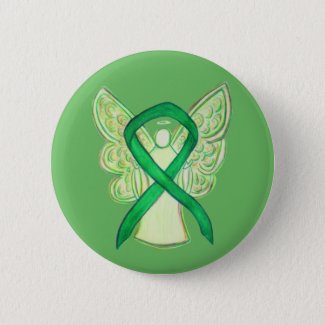 Green Awareness Ribbon Angel Art Button