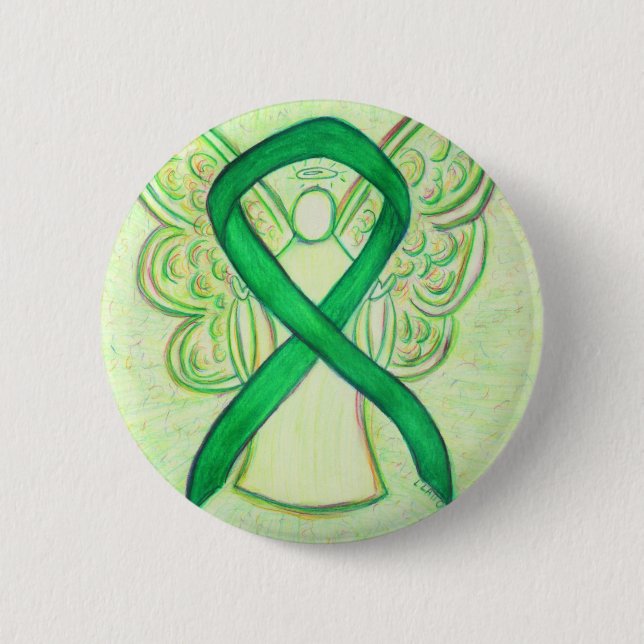 Green Awareness Ribbon Angel Art Button (Front)