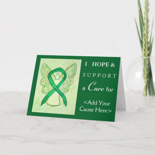 Green Awareness Ribbon Angel Art Greeting Cards (Front)