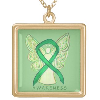 Green Awareness Ribbon Angel Art Jewelry Necklace