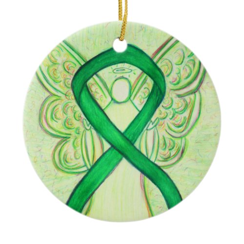 Green Awareness Ribbon Angel Custom Art Ornaments