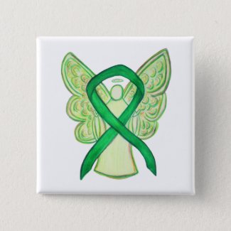 Green Awareness Ribbon Angel Custom Art Pins