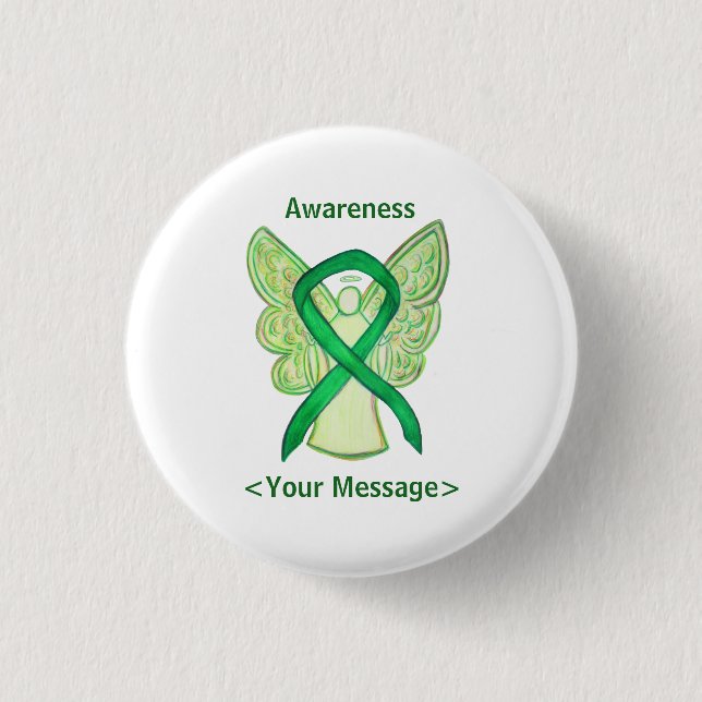 Green Awareness Ribbon Angel Custom Pin (Front)