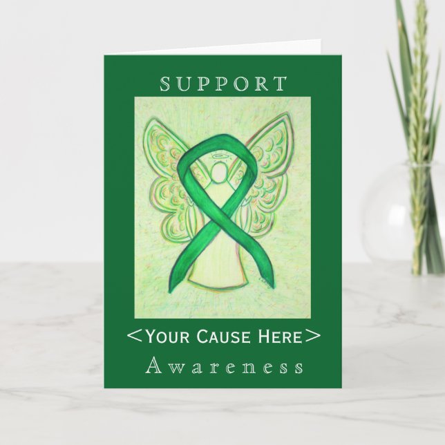 Green Awareness Ribbon Angel Customized Card (Front)