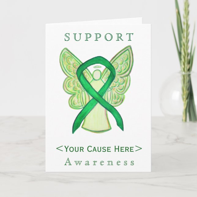 Green Awareness Ribbon Angel Customized Card (Front)