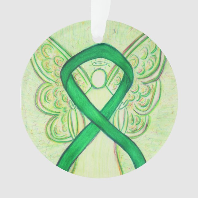 Green Awareness Ribbon Angel Customized Ornaments (Front)