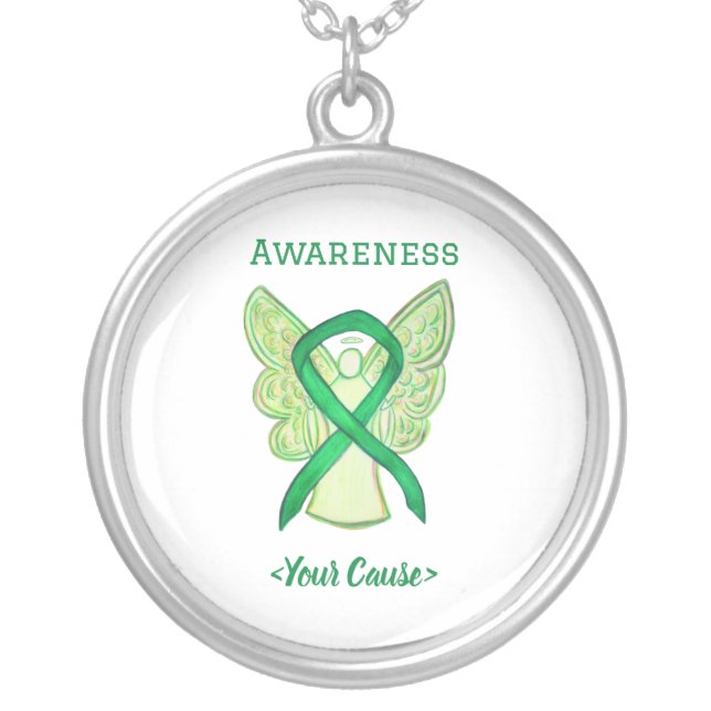 Green Awareness Ribbon Angel Jewelry Necklace (Front)