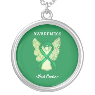 Green Awareness Ribbon Angel Jewelry Necklaces
