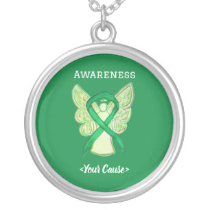 Green Awareness Ribbon Angel Jewelry Necklaces