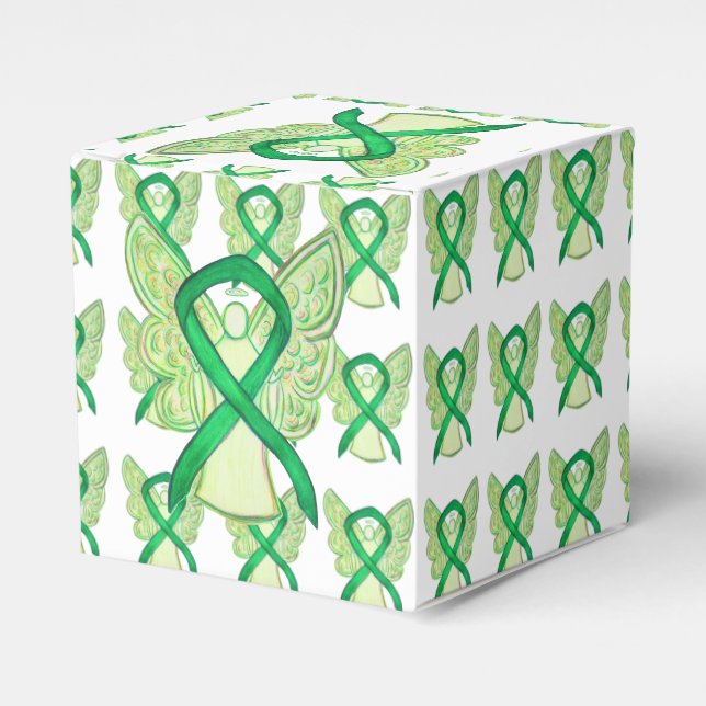 Green Awareness Ribbon Angel Party Favor Boxes (Front Side)