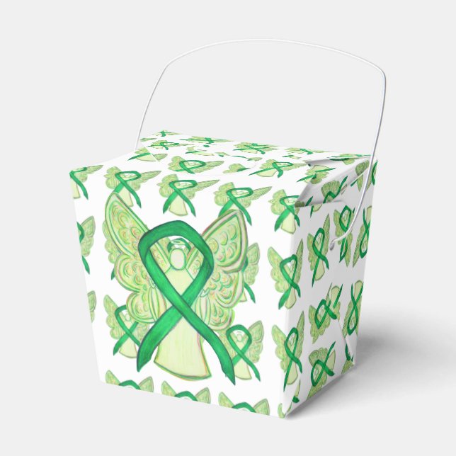 Green Awareness Ribbon Angel Take Out Favor Boxes (Front Side)