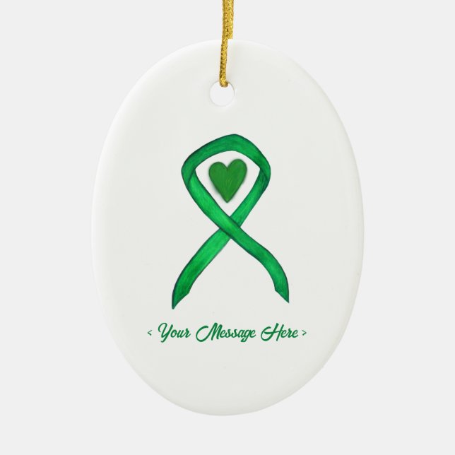 Green Awareness Ribbon Art Custom Pendant Ornament (Front)