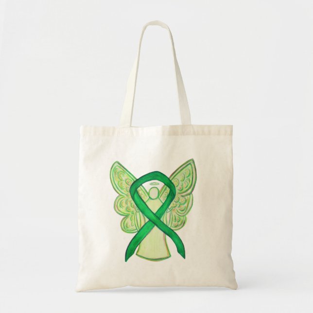Green Awareness Ribbon Art Custom Tote Bag (Front)