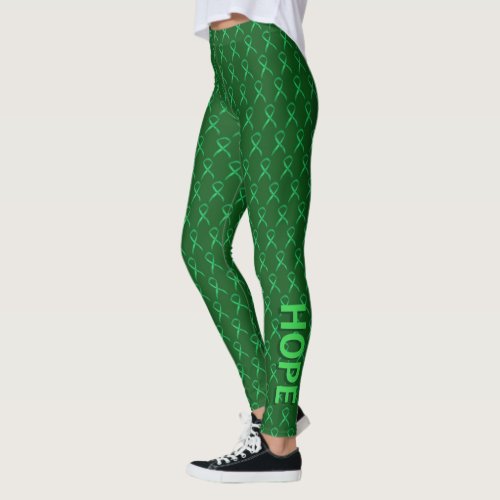 Green Awareness Ribbon Art Custom Words Leggings