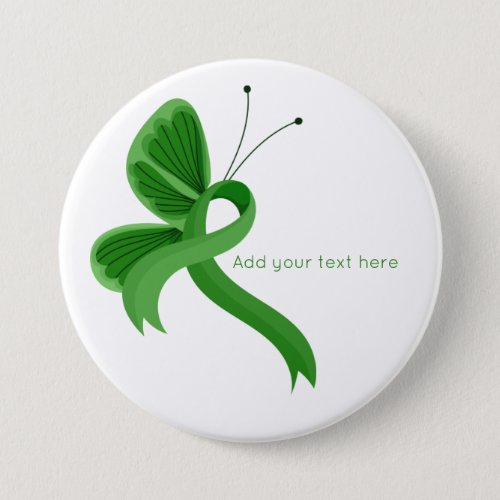 Green Awareness Ribbon Butterfly Button
