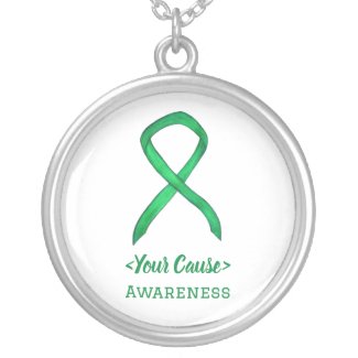 Green Awareness Ribbon Custom Art Jewelry Necklace