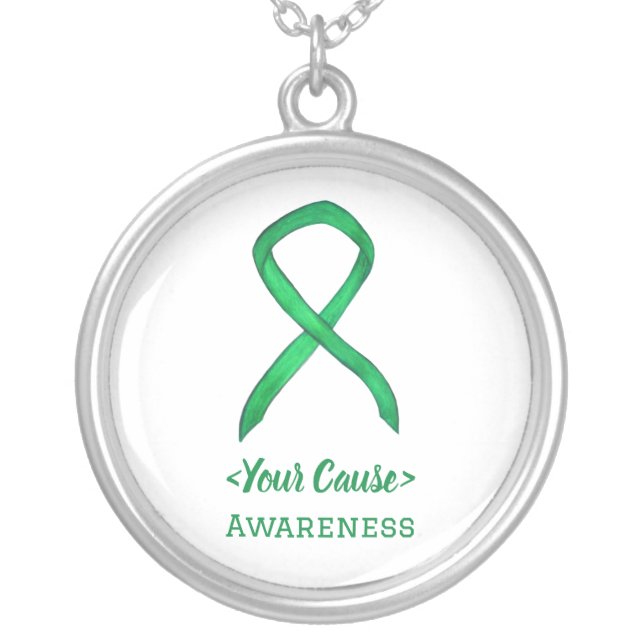 Green Awareness Ribbon Custom Art Jewelry Necklace (Front)
