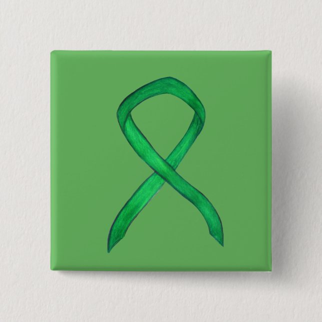 Green Awareness Ribbon Custom Art Pins (Front)