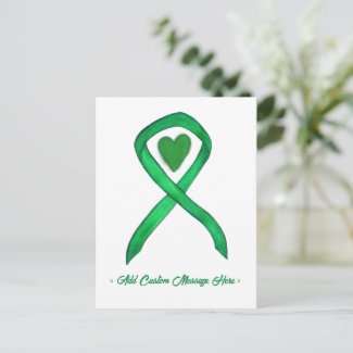 Green Awareness Ribbon Custom Art Postcards