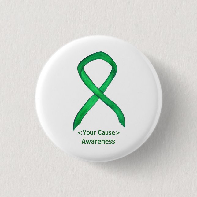 Green Awareness Ribbon Custom Pin Buttons (Front)