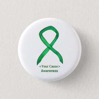 Green Awareness Ribbon Custom Pin Buttons