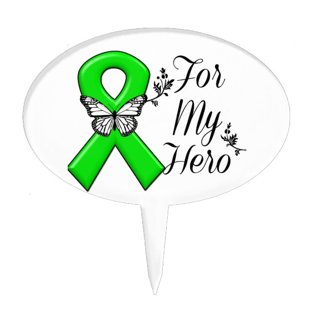 Green Awareness Ribbon For My Hero Cake Topper (Front)
