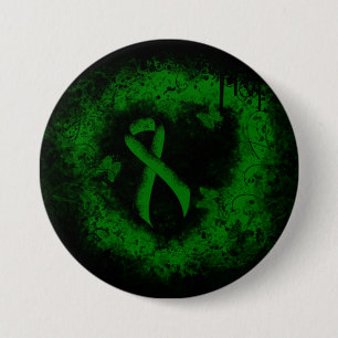 Green Awareness Ribbon Grunge Pinback Button