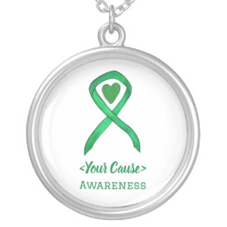 Green Awareness Ribbon Heart Jewelry Necklace