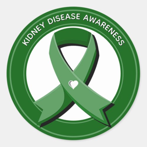 Green Awareness Ribbon Kidney Disease Awareness Classic Round Sticker