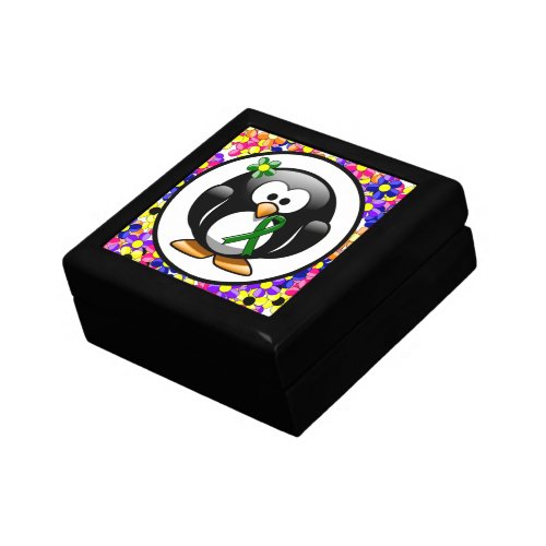 Green Awareness Ribbon Penguin Keepsake Box