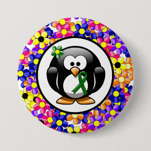 Green Awareness Ribbon Penguin Pinback Button