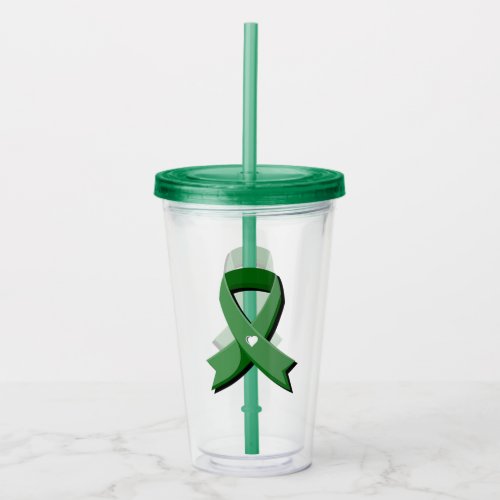 Green Awareness Ribbon White Heart Acrylic Tumbler