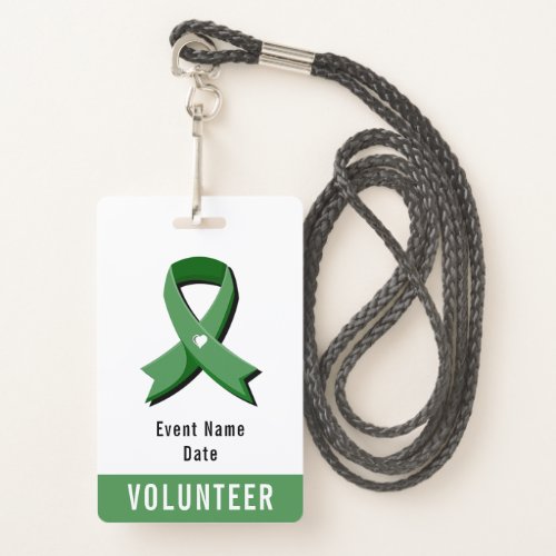 Green Awareness Ribbon White Heart Event Badge