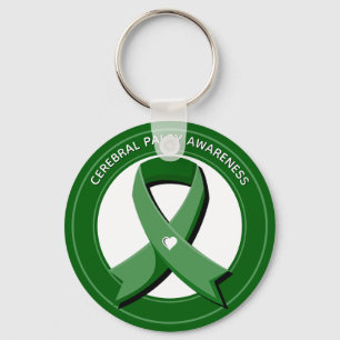 Green Awareness Ribbon White Heart Keychain