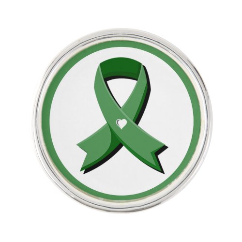 Green Awareness Ribbon White Heart Lapel Pin