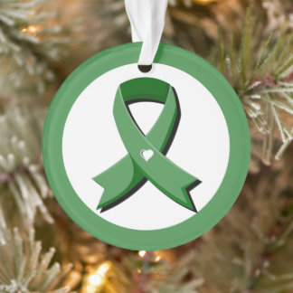 Green Awareness Ribbon White Heart Ornament